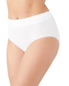 This full brief is perfect for every day wear! Its lightweight, 4 way stretch fabric and no pinch waistband make it super comfortable while the flat leg elastic gives a pretty look. Plus, it's cotton-rich gusset adds extra comfort - what more could you ask for? Get ready to reach for this full brief every day! These plus-size briefs are a go-to everyday staple. Wacoal Feeling Flexible Brief | White | Intimates | Materials & Care Instructions: ['85% Nylon, 15% Spandex', 'Hand wash', 'Imported'] Supportive Seamless Cotton Bottoms, Stretch Elastane Bottoms For Daywear, Cotton Seamless Full Coverage Bottoms, Everyday Cotton Bottoms With Soft Touch, Soft Touch Cotton Bottoms For Everyday, White Bottoms With Wide Waistband In Elastane, Everyday Soft Touch Cotton Bottoms, White Cotton Bottoms With Soft Touch, Full Coverage Bottoms With Hygienic Liner For Daywear