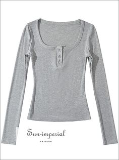 Sun-imperial - sun-imperial square neck long sleeved fitted t-shirt with buttons detail – Sun-Imperial Long Sleeved T Shirt, Slim Shorts, Cropped Tops, Collars For Women, Solid Clothes, Dream Clothes, Round Collar, Outfit Inspirationen, Everyday Outfits