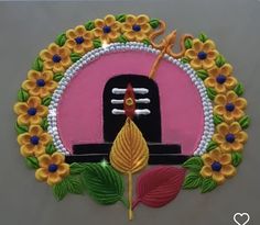 a decorative wall hanging with flowers and a bird on it's side, in the shape of a door