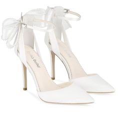 These pearl bow heels are unassuming in front but stand out in the back, where hand-sewn pearls outline the edges of these ankle strap ivory bow wedding shoes. Bow Wedding Shoes, Wedding Shoes Bow, Bella Belle Shoes, Belle Shoes, Bride Heels, Elegant Wedding Shoes, Pearl Wedding Shoes, Bow Wedding, Ivory Wedding Shoes