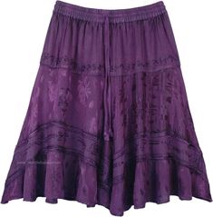 Raisin Purple Cowgirl Chic Barn Dance Knee Length Skirt | Short-Skirts | Purple | Patchwork, Embroidered, Junior-Petite, Misses, Gift, Dance, Solid Purple Relaxed Summer Skirt, Summer Purple Flared Skirt Bottoms, Purple Flared Skirt For Summer, Purple Long Skirt For Summer, Fitted Bohemian Purple Bottoms, Bohemian Knee-length Summer Skirt, Purple Gathered Skirt Bottoms, Purple Tiered Skirt Bottoms For Summer, Purple Tiered Skirt For Summer