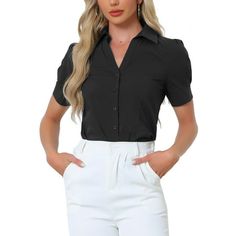 Versatile fashion one-piece bodysuit shirts with Snap crotch closure, giving a tucked-in look, you would not have to worry about your hemline sliding up your waist. The solid color bodysuit blouse top is very convenient for office ladies. The button down shirt is suit for casual wearing, working and daily wearing. Measurement (in inches) International Size----------Chest Girth----------Waist Girth----------Shoulder Width----------Total Length XS------------------35 7/8------------------30 7/8--- Fitted Short Sleeve Blouse In Solid Color, Stretch Solid Blouse With Button Closure, Solid Stretch Blouse With Button Closure, Stretch Blouse With Button Closure, Fitted Solid Color Button-up Shirt, Stretch Solid Color Blouse With Button Closure, Short Sleeve Stretch Blouse With Buttons, Fitted Tops For Office, Casual Short Sleeve Bodysuit For Work