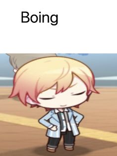 an anime character with pink hair standing in front of the ocean and text that reads, boing