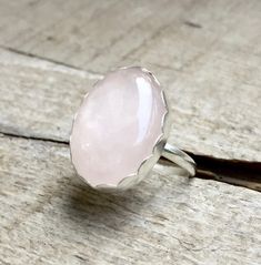 Romantic Elegant Light Pink Rose Quartz Scallop Bezel Sterling Silver Ring by… Sandstone Ring, Aventurine Ring, Copper Accessories, Jasper Ring, Lapis Ring, Bezel Set Ring, Ruby Zoisite, Sterling Silver Rings Bands, Romantic Roses