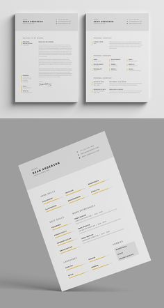 two resume templates on top of each other, one in yellow and the other in white