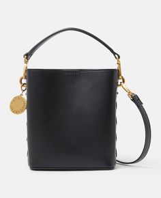 Discover Stella's Midnight black Whipstitched Bucket Bag today. Free standard shipping is available on all orders. Shop online now. Stella Mccartney Frayme, Baby Boy Dress, Bags Logo, Leather Bucket Bag, Leather Bucket, Midnight Black, Espadrilles Wedges, Long Wallet, Handbag Accessories