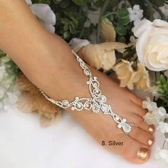 Wedding Barefoot Sandals, Bridal Foot Jewelry, Gold or Silver Plated Rhinestone Foot Jewelry, Footless Sandal, Limited Style -SD012 This stunning Silver plated rhinestone footless sandal is the perfect accessory for a beach or garden wedding. This sandal is made with a rhinestone Elegant Silver Bling Anklets, Elegant Silver Anklets With Bling, Gold Sparkling Sandals For Wedding, Sparkling Gold Sandals For Wedding, Elegant Silver Barefoot Sandals For Party, Crystal Open Toe Sandals For Wedding, Elegant Silver Sandals With Crystal, Adjustable Embellished Silver Sandals, Elegant Crystal Sandals For Wedding