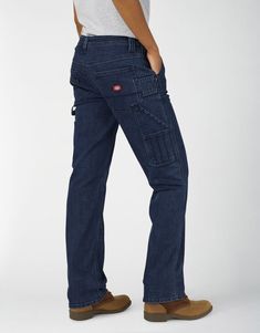 Women’s Carpenter Denim Jeans - Dickies US, Stonewashed Dark Blue Relaxed Fit Mid-rise Work Pants, Loosely Fitted Utility Work Pants With Tapered Leg, Mid-rise Relaxed Fit Work Pants, Fitted Straight Leg Work Pants With Multiple Pockets, Relaxed Fit Mid-rise Work Pants With Hip Pockets, Mid-rise Relaxed Fit Utility Work Pants, Workwear Jeans With Side Pockets And Standard Cut, Mid-rise Cotton Work Pants With Hip Pockets, Stretch Work Pants With Pockets And Straight Leg