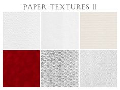 four different textures in red, white and grey with the text paper textures ii