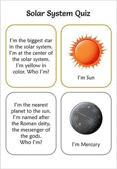 the solar system quiz is shown with two pictures and one has an orange sun on it