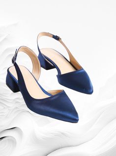 Definition * About heel height: 4 cm to 1.57 inches Navy blue Women's Satin Fabric shoes, Shoes, Women's Heels Pumps, Bridal Shoes, Block Heel, bridesmaid shoes, Evening shoes, Bride Shoes This heel pair is handmade and the perfect gift for women to participate in certain activities. We made these low -heeled shoes using premium satin to ensure the high quality of these shoes, which you want to be together in every event. This pump pair is durable, long -lasting, high quality, light and full mol Blue Shoes For Wedding, Blue Flat Heels For Party, Elegant Blue Block Heels With Padded Heel, Formal Blue Low Heel Wedding Shoes, Blue Low Heel Court Shoes For Party, Elegant Blue Block Heels For Formal Occasions, Formal Blue Closed Toe Block Heels, Blue Low Heel Slingback Pumps, Blue Closed Toe Block Heels For Formal Events