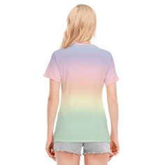 Ombre Top, Rainbow Tops, Ombre Tshirt, Rainbow T-shirt, Womens Tshirts, Unique Tshirt, Ombre T-shirt, Abstract Tshirt, Artistic Tshirt 100% cotton T-shirt A very unique ombre rainbow T-shirt I created. Great for every day way or a special occasion. Dress it up or down with a jacket. Anything goes! An artistic find! I hope you enjoy my design. Custom sewn and made to order. Designed in California, hand sewn and printed overseas. ● Fabric: 100% Cotton ● Regular fit ● O-neck, lightweight and breath Trendy Green T-shirt With Sublimation Print, Relaxed Fit Tie Dye T-shirt With Sublimation Print, Rainbow Print Cotton T-shirt With Short Sleeves, Casual Rainbow Print Short Sleeve T-shirt, Casual Short Sleeve T-shirt With Rainbow Print, Relaxed Fit Tie Dye Short Sleeve T-shirt, Summer Rainbow Crew Neck Top, Summer Multicolor Crew Neck T-shirt, Multicolor Rainbow Print Graphic Tee