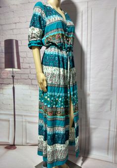 Women's Maxi Dress Bohemian Beach Dress Aztec Pattern V Neck Split Maxi Blue Dress Breasted Beach Loose Breathable Streetwear Blue Boho Dress For Beach Cover-up, Light Blue V-neck Maxi Dress For Beach, Turquoise Maxi Dress For Beach Cover-up In Spring, Blue Long Sleeve Maxi Dress For Vacation, Turquoise V-neck Maxi Dress For Vacation, Blue Printed Long Maxi Dress, Blue Long Sleeve Dresses For Vacation, Long Sleeve Maxi Dress For Beach Party, Long Sleeve Summer Maxi Dress For Beach Party