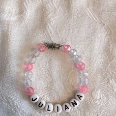 I’m Clearing Out Items From My Former Craft Business. Due To The Discounts, The Prices Are Firm. Everything You See Listed Is In Stock And Ready To Ship. I Can Accept Personalized Orders For $1 More. The In Stock Bracelets Cannot Be Changed So Please Check All Spellings And Sizes Listed I The Title. All Bracelets Close With A Barrel Clasp. All Are New And Unused. Smoke Free Home Pet Friendly Home I List Any Flaws I See On My Items. Personalized White Beaded Bracelets For Birthday, Customizable White Bracelets For Birthday, Casual White Beaded Bracelets For Personalized Gift, Personalized White Beaded Bracelet For Birthday, White Stretch Bracelet With Letter Beads For Birthday, White Letter Beads Bracelets For Crafting, Playful White Bracelets For Gifts, Cute Pink Bracelet With Name, Customized White Name Bracelet For Birthday