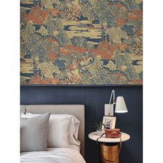 With a blend of rich and serene colors, this Tory Garden unpasted wallpaper pattern by Seabrook Designs is a modern take on a traditional style. Entry Stairway, Front Door Entry, Toile Wallpaper, Wallpaper Paper, Bedroom Updates, Blue Toile, Navy Wallpaper, Drops Patterns, Midnight Sky