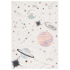 an area rug with stars and planets on it