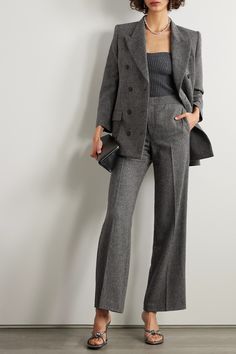 A great blazer has transformative powers - team it with jeans, leather pants or a slip dress and you'll instantly look put-together. Isabel Marant's 'Robine' style is cut from herringbone wool-blend in a longline silhouette with bracelet sleeves. Frame the exaggerated peak lapels with crystal-embellished earrings. Double-breasted Business Casual Fall Pantsuit, Fall Double-breasted Business Casual Pantsuit, Chic Business Casual Pantsuit For Fall, Office Pantsuit With Double Button Closure For Fall, Chic Winter Office Pantsuit, Chic Formal Pantsuit For Winter, Chic Tailored Fall Pantsuit, Winter Workwear Pantsuit With Notch Lapel, Fall Business Pantsuit With Double Button Closure