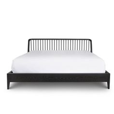 Wood King Bed - Black Infinity Bed, Spindle Design, Lit King Size, Dash And Albert Rugs, Curved Headboard, Wooden Headboard, Traditional Farmhouse, Assembly Instructions, Black Bedding