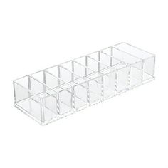 clear acrylic storage bins with dividers on each side and four sections