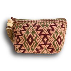 "Handmade, embroidered mini pouch from Mexico. Fully lined with zip closure. Artisan-created antler, bone and leather pull. 5\" x 3\" x 1.5\"" Gift Woven Pouch, Traditional Pouch Coin Purse For Everyday Use, Traditional Everyday Coin Purse Pouch, Traditional Brown Rectangular Pouch, Traditional Brown Pouch For Everyday Use, Mini Pouches, Small Pouches, Leather Pulls, Purse Pouch