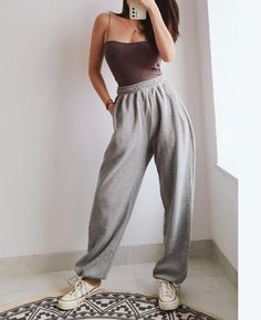 Cotton Polyester Full Length Pattern Solid Casual Pant Hip Hop Pants Front Pleated Fit REGULAR NONE Fabric Broadcloth Closure Elastic Waist Waist High Size Table S Waist 67cm(26.4)... Woman Sweatpants Outfits, Trouser Joggers Outfit, Grey Jogger Outfits Women, Jogger Looks Women, Woman Joggers Outfits, Light Gray Joggers Outfit, Jogging Pants Outfit Women, Dark Grey Joggers Outfit Women, Grey Joggers Outfit Women Street Styles