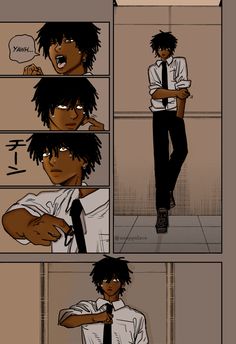 a comic strip with an image of a man in white shirt and tie