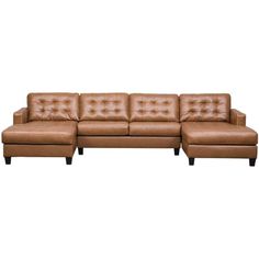 a brown leather sectional sofa with ottomans