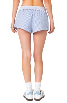 A contrasting drawstring waist tops these preppy striped shorts made from lightweight cotton. Elastic/drawstring waist 100% cotton Machine wash, dry flat Imported Blue Fits, Nordstrom Store, Drawstring Shorts, Anniversary Sale, Striped Shorts, Drawstring Waist, Nordstrom, Elastic, Blue