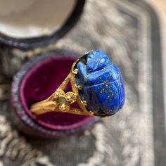 Antique Victorian Egyptian Revival Lapis Lazuli Scarab Ring in 18k Gold C. 1870, Etruscan, Archeological, 1800's, Granulation - Etsy Egyptian Scarab Ring, Antique Cabochon Sapphire Ring, Antique Cabochon Sapphire Ring As A Gift, Antique Sapphire Cabochon Ring As A Gift, Antique Sapphire Ring With Cabochon For Gift, Scarab Ring, Egyptian Scarab, Gold C, Egyptian Revival