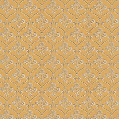 an orange and white wallpaper with floral designs on the back ground, in shades of yellow