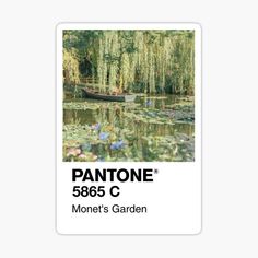 an image of a boat floating on top of a pond with water lillies sticker