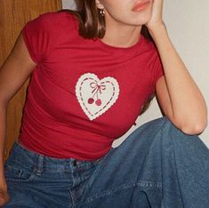 Stretch Summer Tops With Heart Print, Fitted Red Tops With Heart Print, Fitted Red Heart Print Top, Fitted Red Top With Heart Print, Trendy Red Top With Heart Print, Red Heart Print Casual Top, Casual Red Heart Print Top, Casual Red Top With Heart Print, Harajuku Wigs