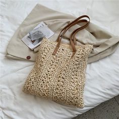 • Main Material: PU• Closure Type: Zipper• Lining Material: Polyester • Number of handles/straps: Single• Interior: Cell phone pocket• Import Product Diy Clothes Bag, Rattan Weaving, Straw Weaving, Knitting Tote Bag, Holiday Bag, Woven Tote Bag, Woven Raffia, Women Bags Fashion, Casual Tote