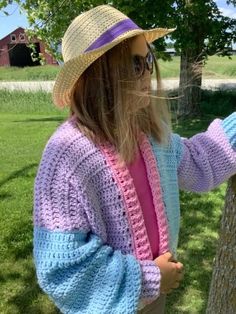 Crochet Block Cardigan Pattern, Crochet Color Block Cardigan Pattern Free, Crochet Crop Cardigan Pattern Free, Color Block Crochet Cardigan, Crochet Cropped Cardigan Pattern Free, Color Block Crochet Sweater, Crochet A Shrug