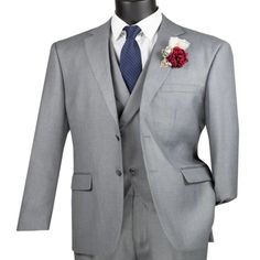 This Suit Comes In A 2 Button Style, With Matching Double Breasted Peak Lapel Vest, Side Vents, And Flat Front Pants. Color : Gray Classic Gray Suit And Tie Accessories For Wedding, Gray Notch Lapel Tuxedo For Wedding, Classic Single Breasted Tuxedo For Wedding, Classic Wedding Tuxedo Single Breasted, Gray Tuxedo With Suit Collar For Wedding, Gray Collared Tuxedo For Wedding, Gray Notch Lapel Blazer For Wedding, Classic Tailored Wedding Suits, Tailored Gray Formal Sets