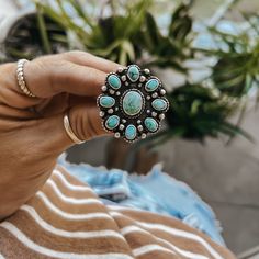 Sterling Silver Turquoise Cluster Ring, Size 6.75, Perfect Condition, Heavy Stunning Ring! Ring Color, Silver Turquoise, Cluster Ring, Turquoise Sterling Silver, Womens Jewelry Rings, Blue Green, Color Blue, Ring Size, Women Jewelry