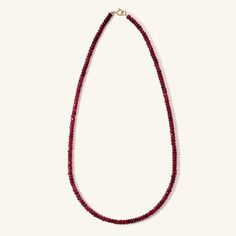 16" Faceted Ruby Beaded Necklace Ruby is the stone of passion, lauded as a drop of blood from Mother Earth’s heart. Classic Faceted Beads Necklace For Gift, Faceted Ruby Round Bead Necklaces, Ruby Rondelle Gemstone Necklace, Ruby Single Strand Beaded Necklaces With Round Beads, Single Strand Ruby Beaded Necklaces With Round Beads, Single Strand Ruby Bead Necklace, Single Strand Ruby Beaded Necklace With Round Beads, Red Briolette Gemstone Beads Jewelry, Red Briolette Necklace With Faceted Beads