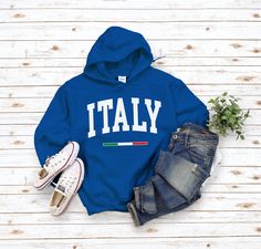 Italy Hoodie Sweatshirt, Comfort Italia Sweater, Cool Italiano Flag, Custom Personalized Pullover, Unisex size for Men and Women.  Size Option S, M, L, XL, 2XL and 3XL, 4XL, 5XL available in 9 color: Navy, Black, Sport Grey, White, Red, Maroon, Royal Blue, Charcoal and Irish Green. 🔆 I'M BESIDE YOU  you still need request, personalization or customization? feel free to send me message. still need another color? contact me for confirmation availability. HOODIE DETAIL 🔹271 g/m² 🔹Comfort Shirt, Greece Flag, The A Team, College Fashion, Hoodie Sweatshirt, Sweat Shirt, Royal Blue, Happy Shopping, Bathing Beauties, Adult Outfits