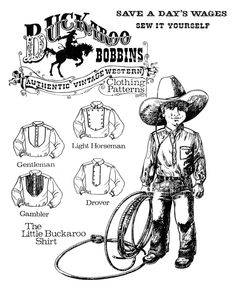 Buckaroo Bobbins Boys' Little Buckaroo Cowboy Western Shirt sizes 4-14 Sewing Pattern 5 Styles by BonniesPatternShop on Etsy https://www.etsy.com/listing/223812782/buckaroo-bobbins-boys-little-buckaroo Cowboy Character Design, Tack Board, Western Books, Cowboy Stuff, Kids Clothes Patterns, Cowboy Aesthetic, Leather Tooling Patterns, Cowboy Gear, Tooling Patterns