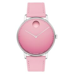 movado face watch, 41mm, pink ombre dial with stainless steel case, accents on pink leather strap. Classic Pink Watch With Round Dial, Classic Pink Round Watch, Pink Round Watches With Subdials, Pink Watch With Diamond Hour Markers, Modern Pink Watches With Diamond Hour Markers, Modern Pink Round Dial Watches, Luxury Pink Watches With Subdials, Kids Gold Jewelry, Movado Watch