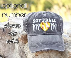 Softball mom hat, optional number, Softball Mom Baseball Cap, Softball Hat, Softball Spirt Wear, Softball Clothing, Softball Hat with Number by DistinctHeadwear on Etsy Baseball Cap With Letter Print For Fan Gear, Casual Letter Print Baseball Cap For Mother's Day, Mother's Day Baseball Cap With Letter Print, Personalized Casual Hats For Baseball Season, Team Spirit Letter Print Baseball Cap, Customizable Casual Baseball Cap For Sports Events, Customizable Casual Baseball Cap For Sports, Casual Team-colored Baseball Cap With Letter Print, Casual Customizable Trucker Hat For Baseball Season