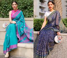 Get Some Cool Saree Styling Tips From This Instagrammer • Keep Me Stylish Top With Saree, Indigo Saree, Saree Styling, Keep Me Stylish, Saree Draping Styles, Miroslava Duma, Saree Blouse Patterns