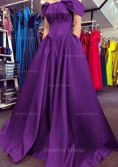 A Line Off The Shoulder Strapless Long Floor Length Satin Prom Dress Outfits For Women With Pleated Pockets Purple Off-shoulder Dress With Fitted Bodice, Purple Fitted Off-shoulder Gown, Fitted Off-shoulder Purple Gown, Purple Off-shoulder Prom Evening Dress, Purple Off-shoulder Prom Dress, Purple Strapless Dress With Fitted Bodice, Purple Off-shoulder Evening Dress, Purple Strapless Evening Dress With Sweep Train, Purple Strapless Formal Gown