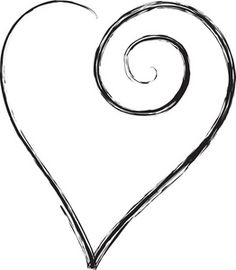 a black and white drawing of a heart with swirls in the shape of a spiral