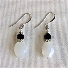 Black and White Earrings Crystal Glass | Etsy Black And White Earrings Diy, Elegant Round Beaded Earrings With Faceted Beads, Elegant Black Bead Earrings, Elegant White Earrings With Faceted Beads, White Faceted Beads Earrings For Party, Jewels Aesthetic, Black And White Jewelry, Black And White Earrings, Diy Jewelry Earrings