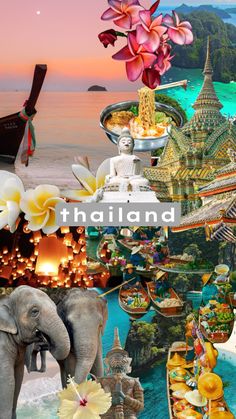 there is a collage with many different things in the photo and it says thailand