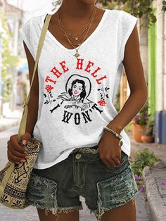 Product Name: Women's The Hell I Won't Print Sleeveless T-Shirt Item NO.: Z2305210388 Weight: 0.25 kg = 0.5512 lb = 8.8185 oz Category: Clothing> Women> Tanks Creation Time: 2023-05-22 Description Material: Polyester Pattern Type: Print/Letter/Geometry/figure Sleeve Type: Short Sleeve Style: Casual Neckline: Round neck Theme: Spring/Summer/Autumn Elasticity: Micro elasticity Occasion: Daily *The item does not include any accessories in the picture, unless stated otherwise in the product descript Casual Elegant Dress, Elements Art, Elegant Casual Dress, Sleeveless T Shirt, Sleeveless Tshirt, Printed Tank Tops, Print Tank, Elegant Dress, Womens Tank