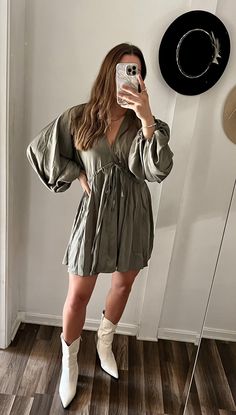 Trouble Tunic Dress – bootsandbuckleboutique.com Fall Western Dress, Olive Green Fall Dress, Semi Formal Western Dresses, Grape Stomping Outfit, Rustic Dress Outfits, Green Dress Outfit Fall, Rehearsal Dinner Outfit For Bridesmaid, Black Fall Dresses, What To Wear To A Country Concert Summer