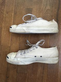 "vintage Jack Purcell converse sneakers made in USA white canvas authentic age wear good condition, light marks, wear to interior heel no size label measures most like women's 7 but please go by measurements measures, insole-9 1/2\" sole-10 1/4\" width-3 3/4\"" Vintage White Sneakers With Rubber Toe Cap, Vintage White Canvas Shoes With Rubber Toe Cap, Vintage Low-top Canvas Shoes With Rubber Toe Cap, Vintage White Canvas Shoes For Streetwear, Vintage White Cotton Sneakers, Vintage White Low-top Canvas Shoes, Vintage Canvas Shoes With Rubber Toe Cap For Streetwear, Vintage White Lace-up Canvas Shoes, Vintage White Canvas Shoes With Round Toe