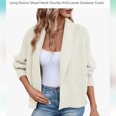 Womens White Cardigan Knit Sweater. Brand New Out Of Package For Picture Only Originally $35 Online. Super Cute Oversized Fit But Fits A Medium Oversized Perfectly And Large Just Right With Only A Little Room(Not Oversized Look). Also Have Lots Swim And Dresses On Page Dresses For Every Occasion That Need To Go! If You Like Posts I Usually Price Above What I'll Accept Bc Of Fees So Will Offer Better Discount Sell Brand New Amazon Clothing For Half Original Online Price Besides Just Few Of Kids A Amazon Winter Long-sleeve Outerwear, Amazon Long Sleeve Winter Outerwear, Casual Long Sleeve Outerwear By Amazon, Amazon Winter Outerwear With Long Sleeves, Amazon Casual Long Sleeve Outerwear, White Knitted Open Front Outerwear, Sleeve Shawl, Sweaters Fall, Chunky Sweater Cardigan